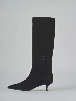 Stivali tacco 4cm camoscio nero