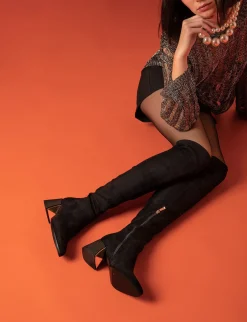 Stivali tacco 6cm camoscio nero