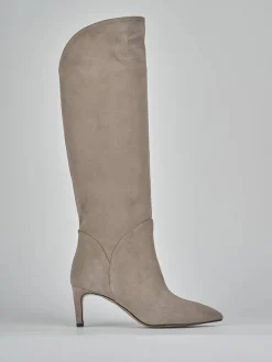 Stivali tacco 7cm camoscio beige