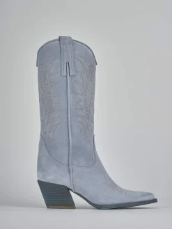 Stivali tacco 7cm camoscio azzurro