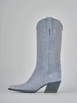 Stivali tacco 7cm camoscio azzurro