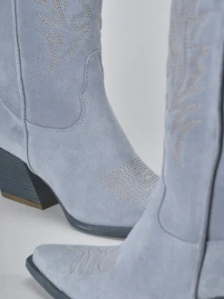 Stivali tacco 7cm camoscio azzurro