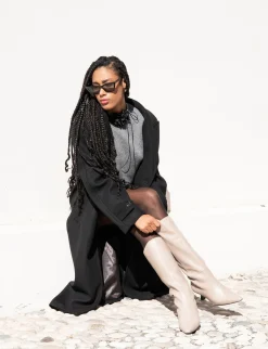 Stivali tacco 5cm pelle beige