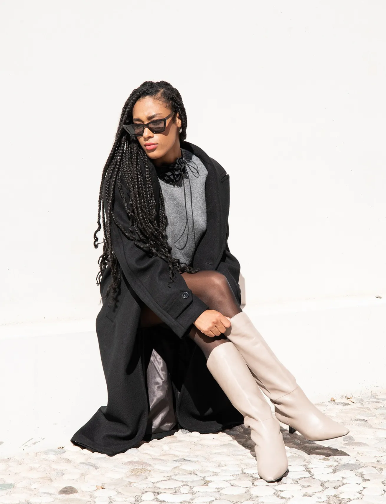 Stivali tacco 5cm pelle beige