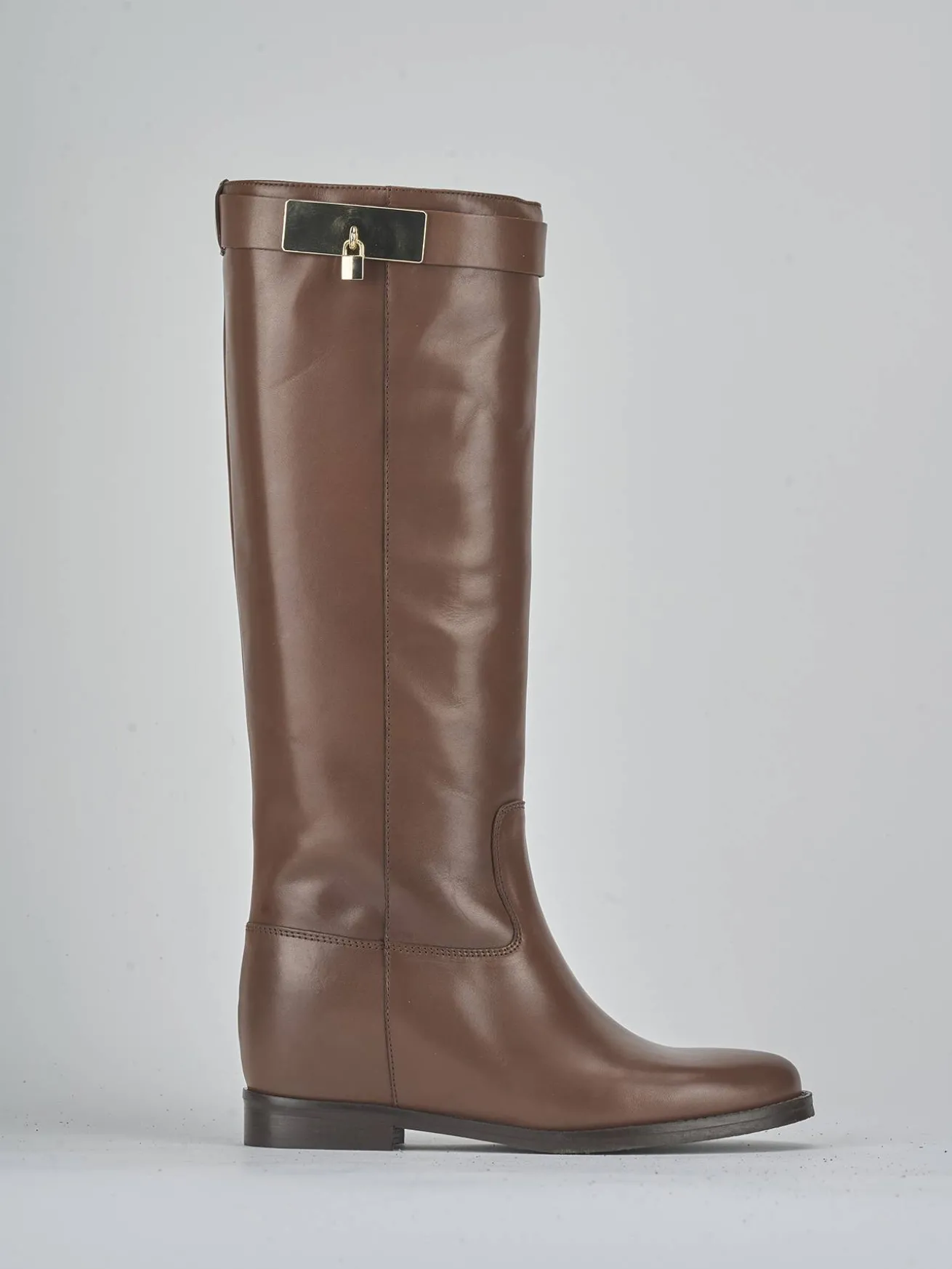 Stivali tacco 2cm pelle marrone