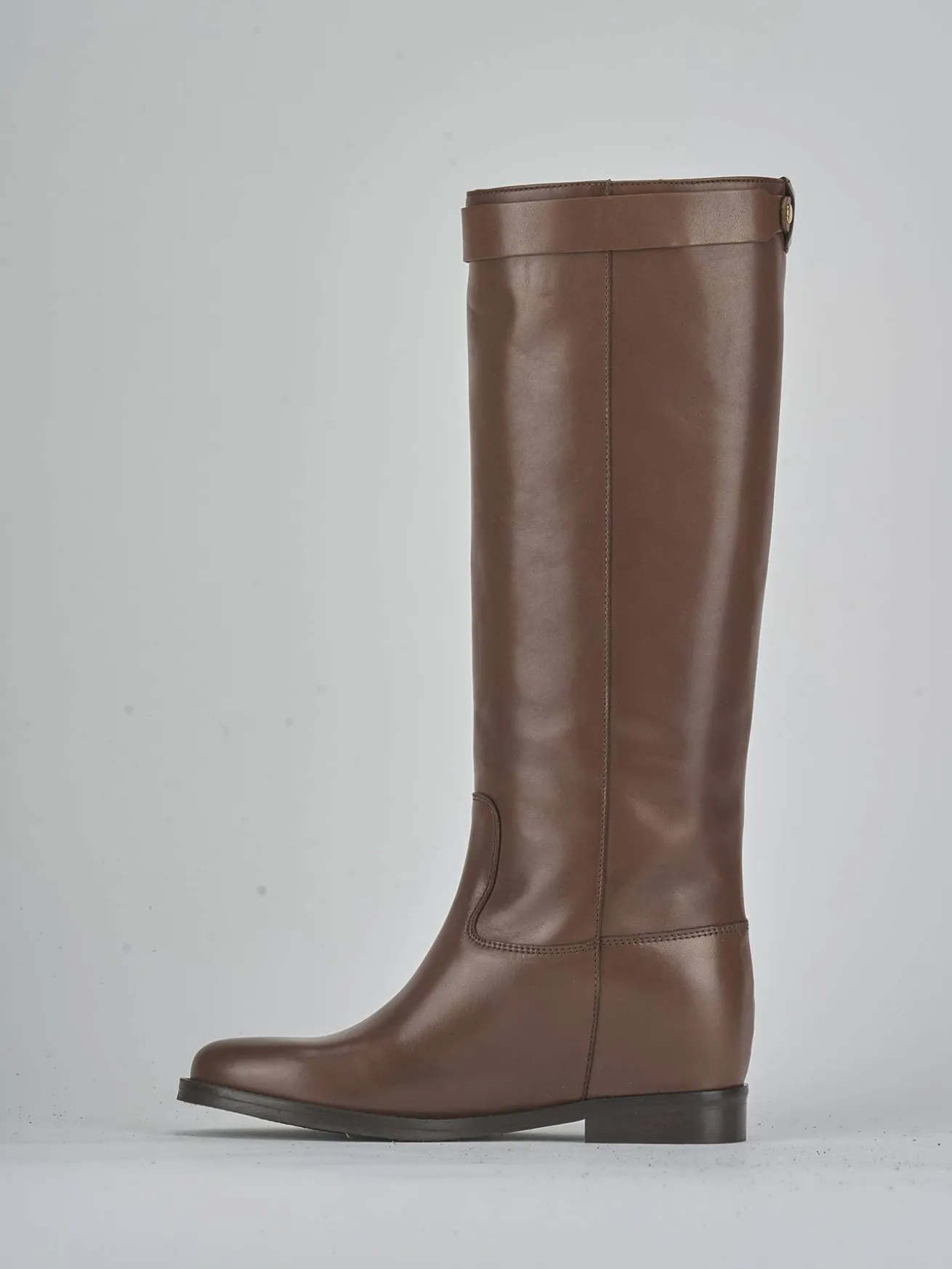 Stivali tacco 2cm pelle marrone