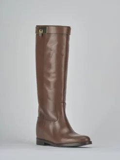 Stivali tacco 2cm pelle marrone