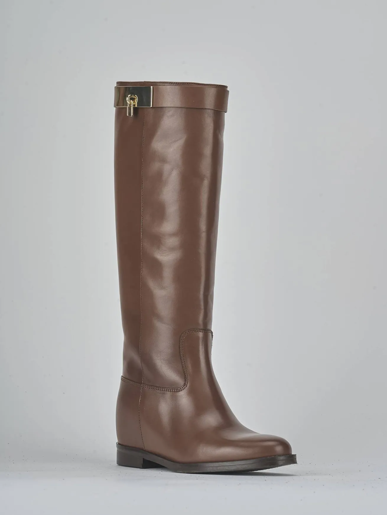 Stivali tacco 2cm pelle marrone