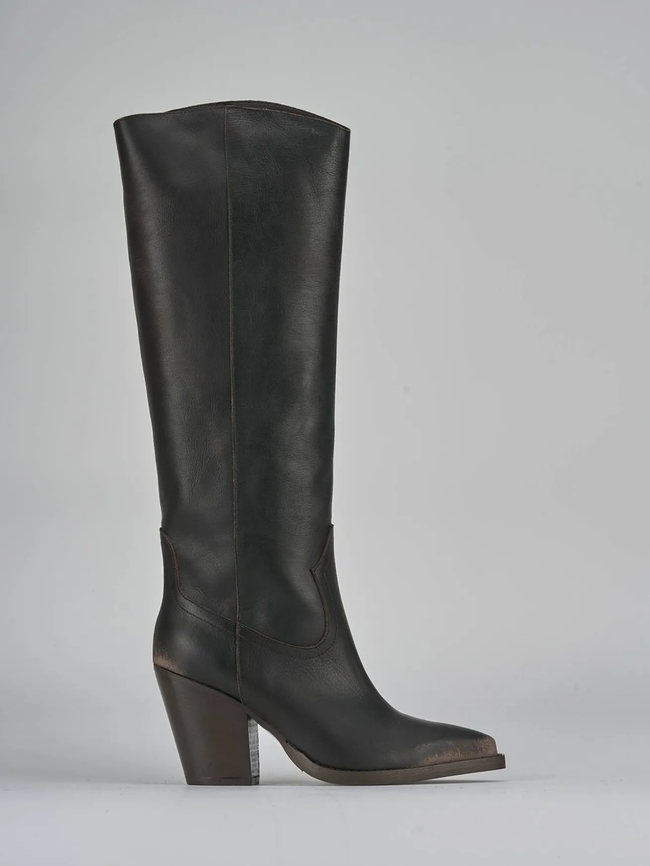 Stivali tacco 9cm pelle marrone