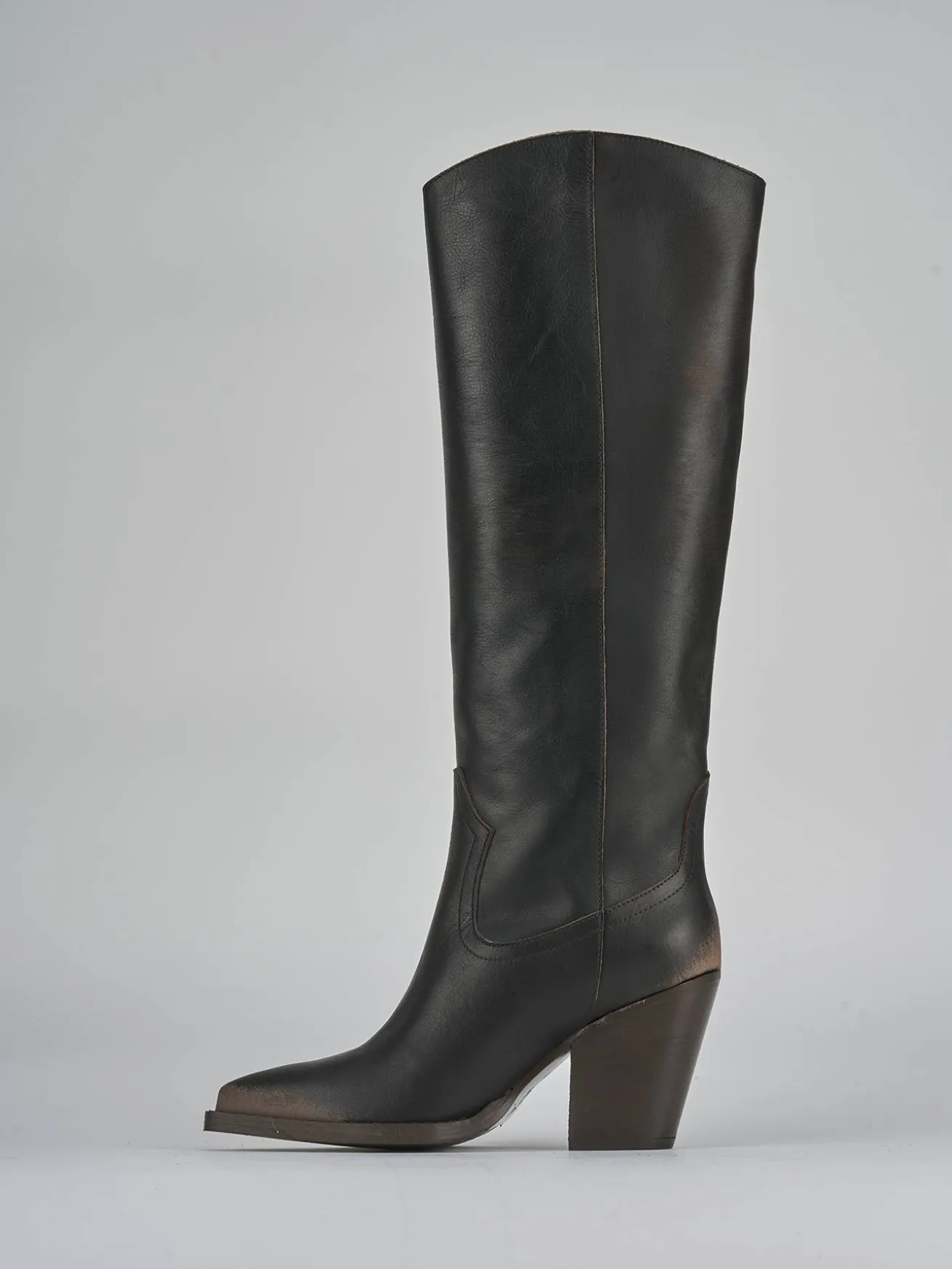 Stivali tacco 9cm pelle marrone