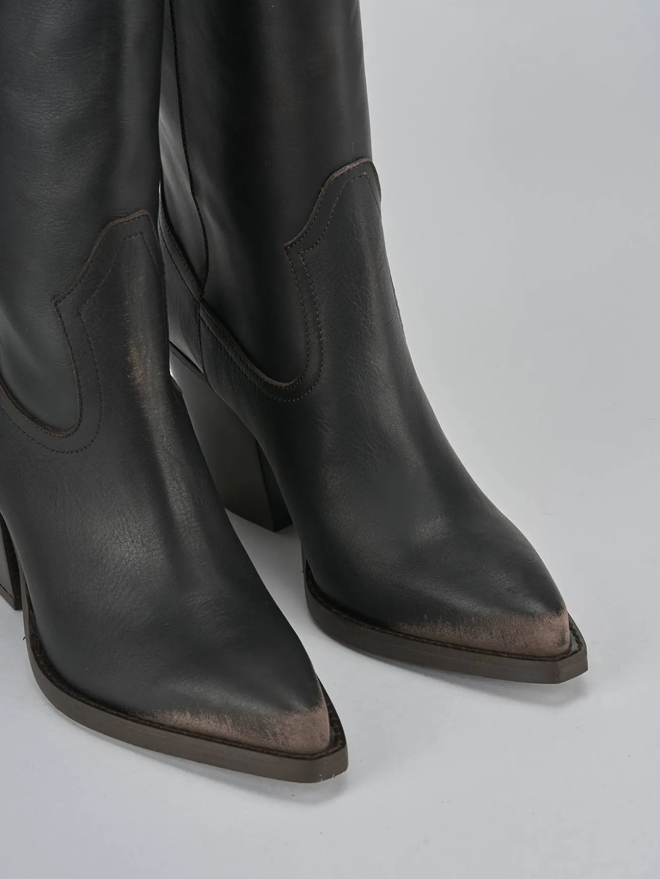 Stivali tacco 9cm pelle marrone