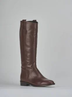 Stivali tacco 2cm pelle marrone