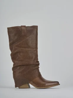 Stivali tacco 7cm pelle marrone