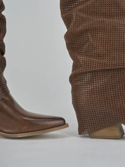 Stivali tacco 7cm pelle marrone