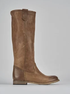 Stivali tacco 1cm pelle marrone