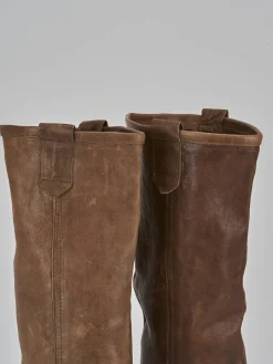 Stivali tacco 1cm pelle marrone