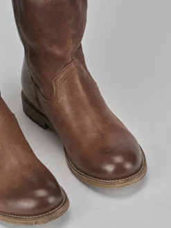 Stivali tacco 1cm pelle marrone