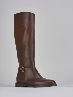 Stivali tacco 2cm pelle marrone