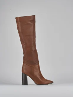 Stivali tacco 9cm pelle marrone