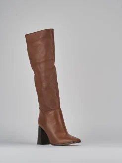 Stivali tacco 9cm pelle marrone