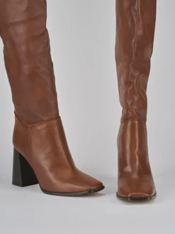 Stivali tacco 9cm pelle marrone