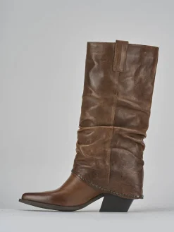 Stivali tacco 8cm pelle marrone