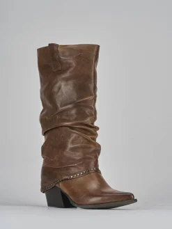 Stivali tacco 8cm pelle marrone