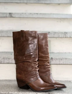 Stivali tacco 8cm pelle marrone