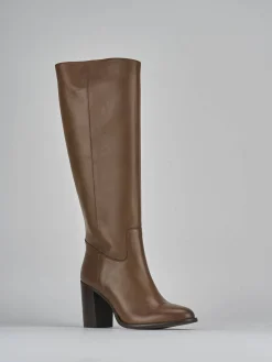 Stivali tacco 8cm pelle marrone