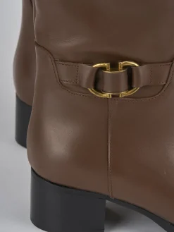 Stivali tacco 4cm pelle marrone