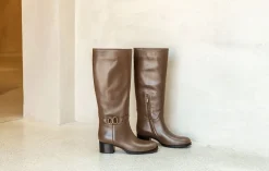 Stivali tacco 4cm pelle marrone