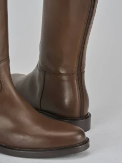 Stivali tacco 2cm pelle marrone