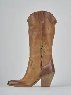 Stivali tacco 7cm pelle marrone