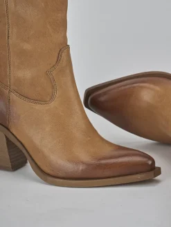 Stivali tacco 7cm pelle marrone