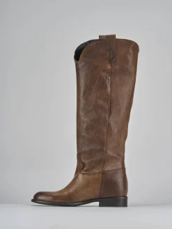 Stivali tacco 2cm pelle marrone