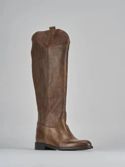 Stivali tacco 2cm pelle marrone