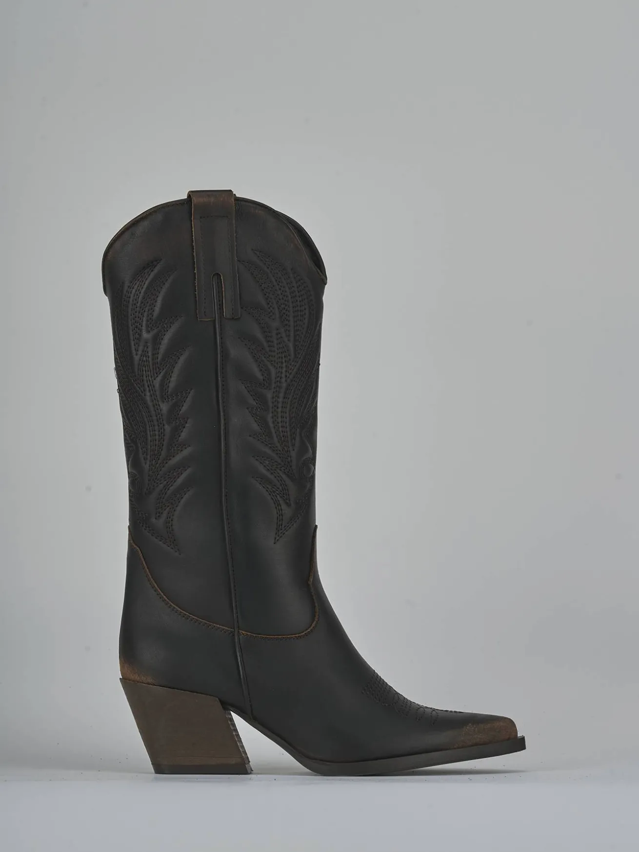 Stivali tacco 5cm pelle marrone