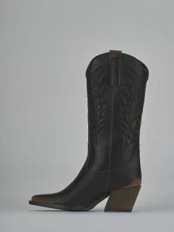 Stivali tacco 5cm pelle marrone