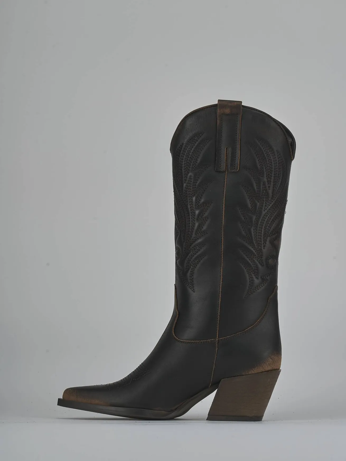 Stivali tacco 5cm pelle marrone