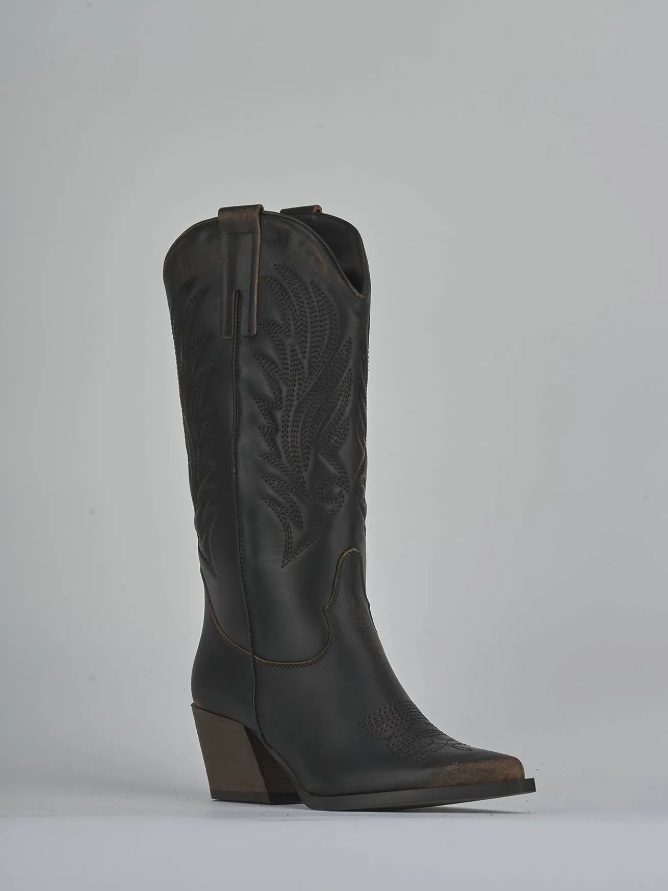 Stivali tacco 5cm pelle marrone