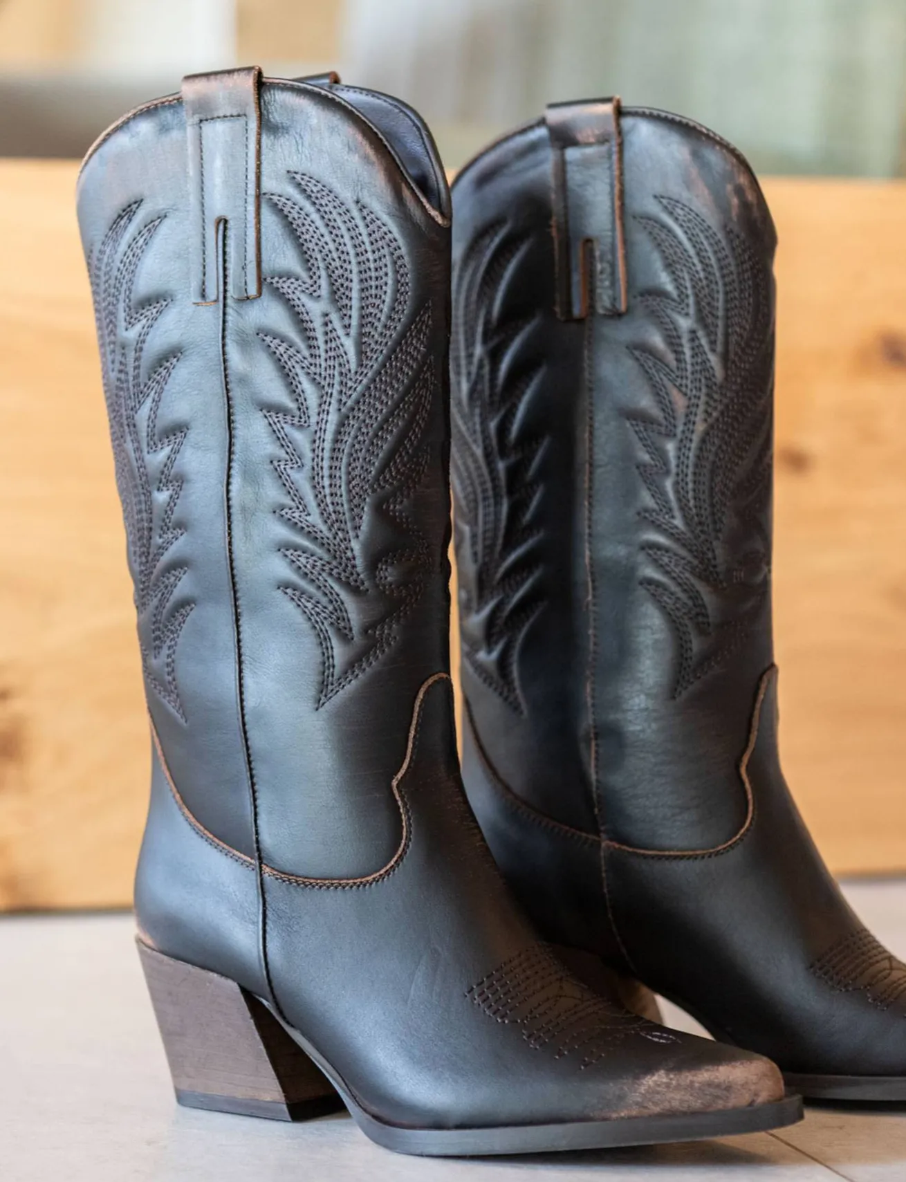 Stivali tacco 5cm pelle marrone