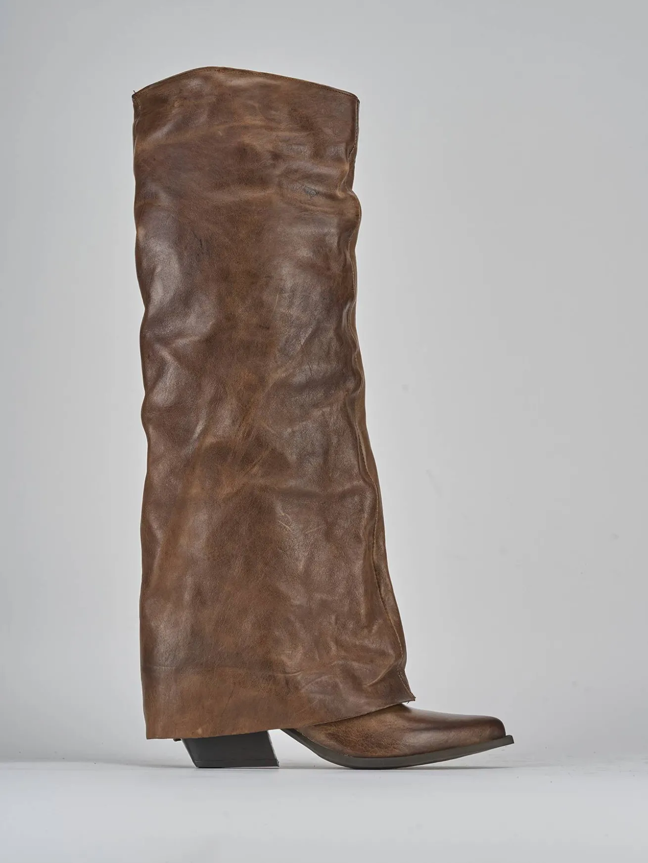 Stivali tacco 6cm pelle marrone