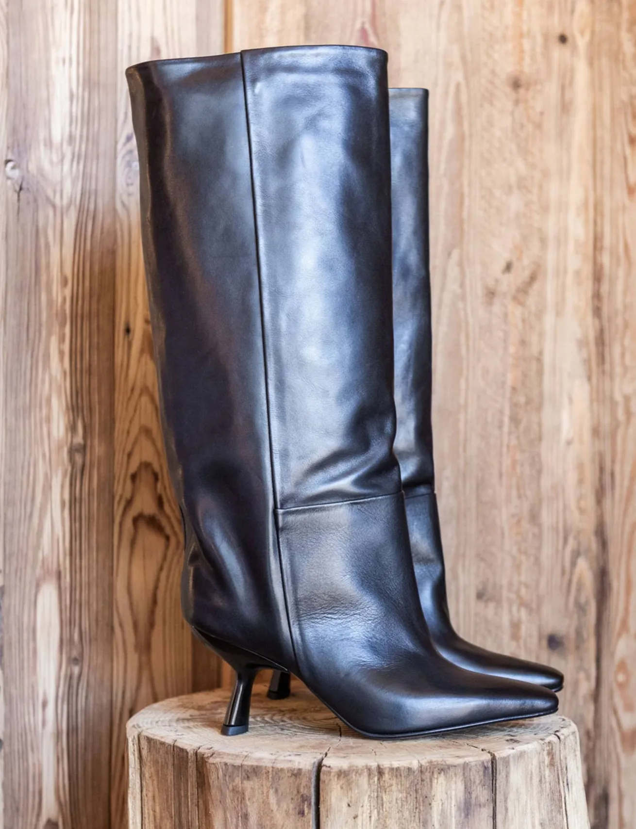 Stivali tacco 7cm pelle nero