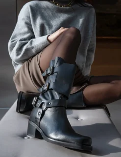 Stivali tacco 4cm pelle nero