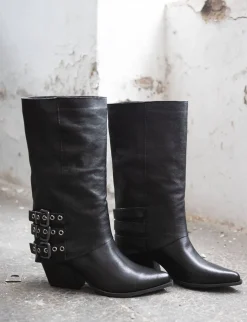 Stivali tacco 7cm pelle nero