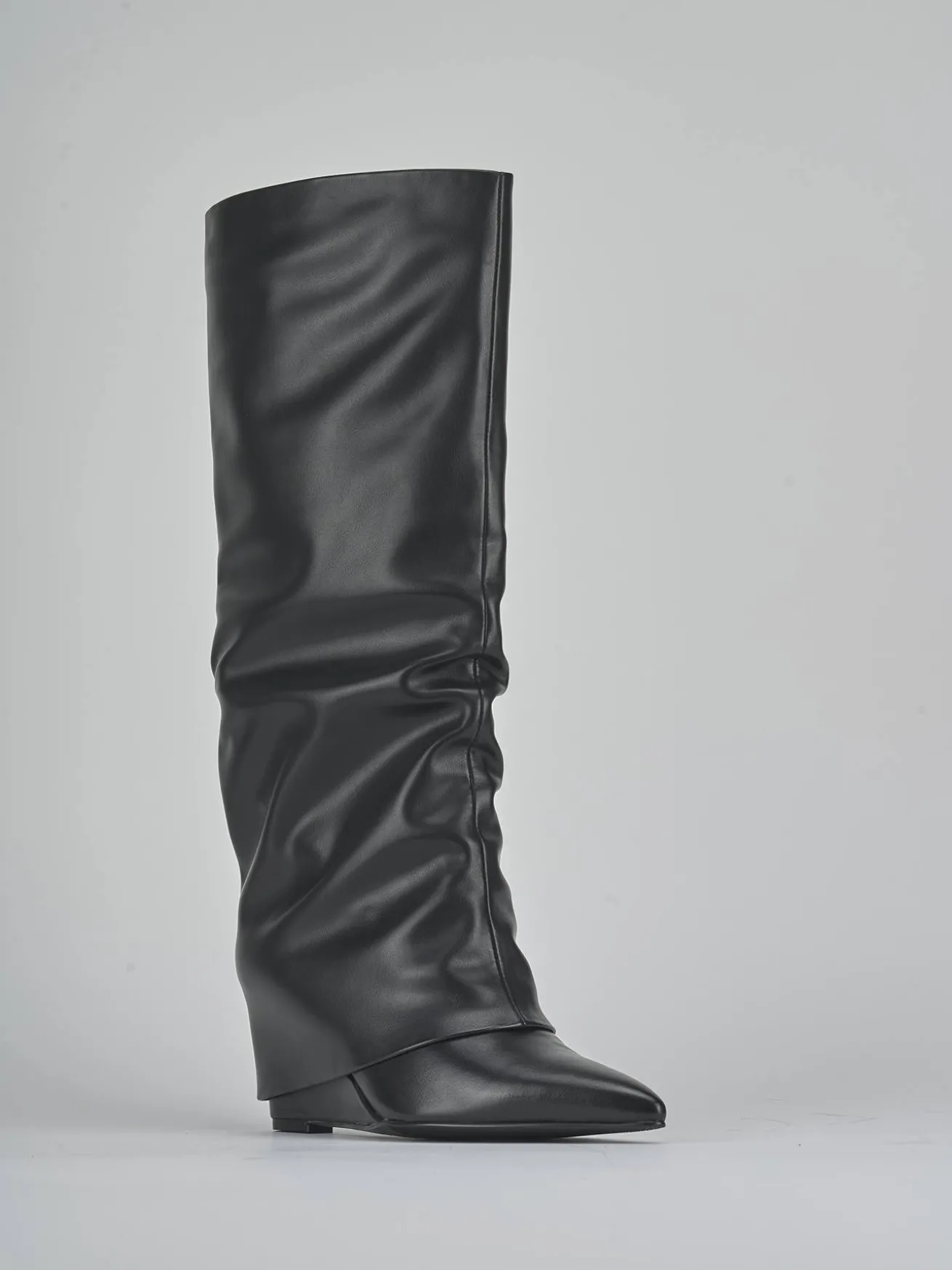 Stivali tacco 10cm pelle sostenibile nero