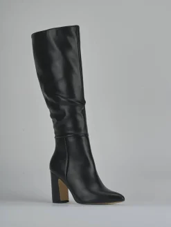 Stivali tacco 9cm pelle sostenibile nero