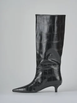 Stivali tacco 4cm pelle sostenibile nero