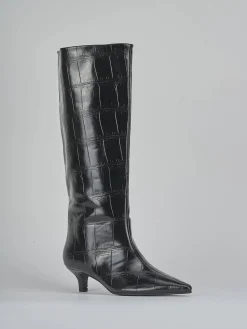 Stivali tacco 4cm pelle sostenibile nero