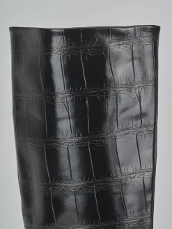 Stivali tacco 4cm pelle sostenibile nero